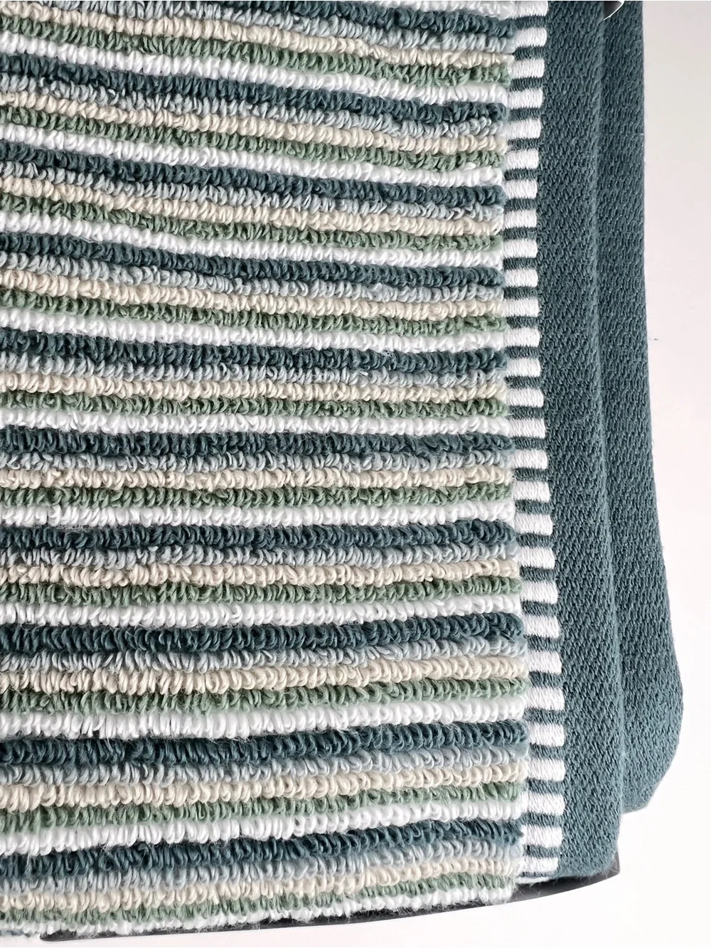 CARO Home Bath Towels Green Yellow White Striped Soft 100% Cotton 2 Pc Set NEW